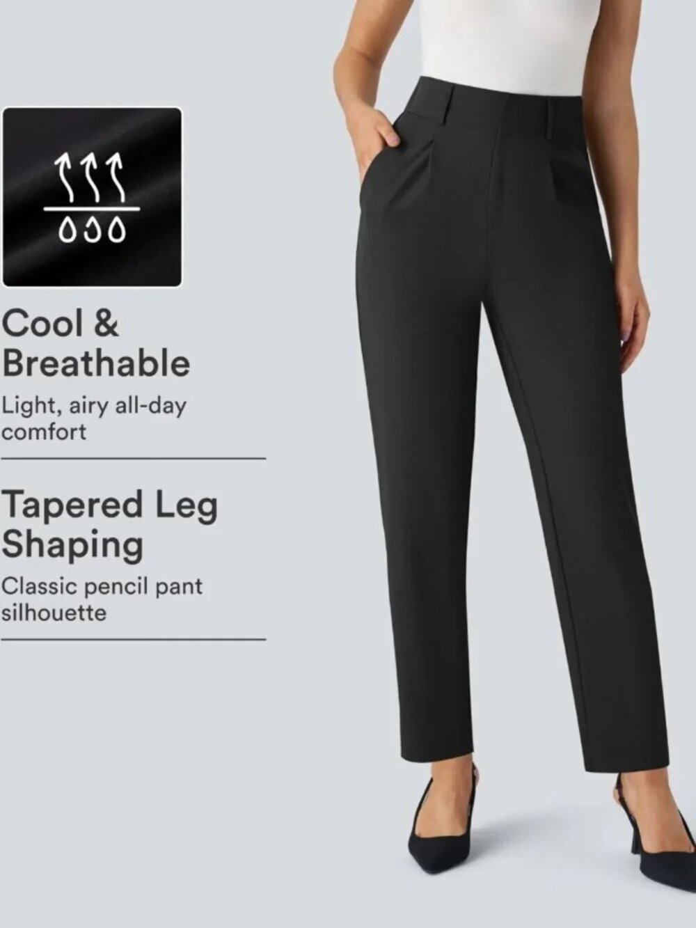 Halara Large Black Flex High Waisted Pocket Solid Work Tapered Pants 50% off
